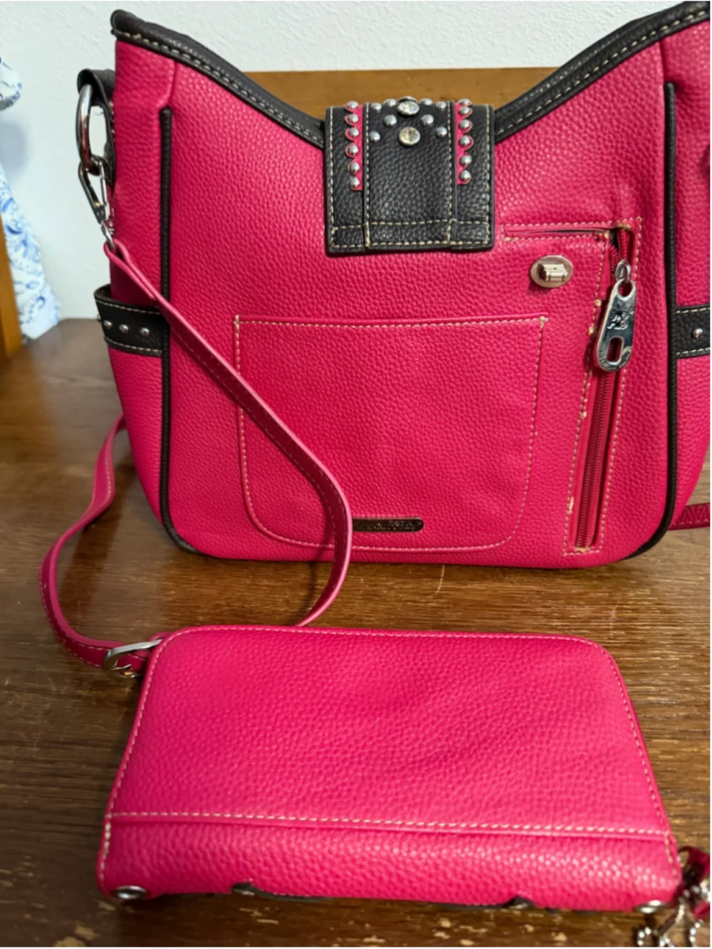 American Bling Pink Western Crossbody Purse & Matching Wallet Set Rhinestone Stu